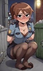 ai_generated ass bigmic145 bra breasts brown_hair clothed clothed_female clothing earrings feet female female_only foot_fetish glasses julie_powers looking_at_viewer netflix panties panties_under_pantyhose pantyhose police police_uniform policewoman ponytail scott_pilgrim scott_pilgrim_takes_off skirt solo_female