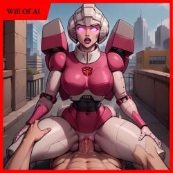 ai_generated arcee athletic_female cowgirl cowgirl_position hasbro huge_cock human human_penetrating light-skinned_male pale-skinned_male robot robot_girl sitting_on_lap standing_sex transformers vaginal_penetration vaginal_sex will_of_ai