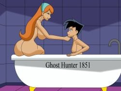 1boy ass ass_focus black_hair blue_eyes brother_and_sister chin_lift danny_fenton danny_phantom female ghosthunter1851(artist) holding huge_ass huge_breasts huge_butt imminent_incest imminent_sex implied_nudity incest incest_(lore) jazz_fenton lifting nickelodeon nude nude_female nude_male red_hair siblings smile