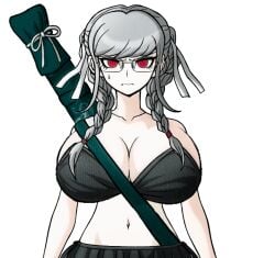 1girls accurate_art_style alternate_breast_size big_breasts breast_expansion breasts danganronpa danganronpa_2:_goodbye_despair danganronpa_s:_ultimate_summer_camp edit glasses gray_hair long_hair pekoyama_peko png red_eyes serious sprite sprite_edit straight_hair swimsuit transparent_background