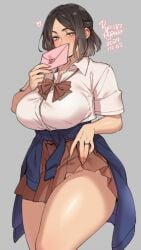 big_breasts blush huge_breasts letter looking_at_viewer milf older_female original ryo_agawa thick_thighs wedding_ring