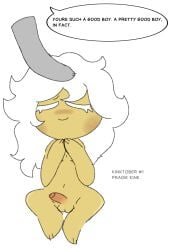 1male 2024 99cookiepiss anon anonymous_character arms_together barefoot blank_background blush closed_eyes colored cookie_run cookie_run_kingdom cookie_run_ovenbreak cute dialogue english english_text erect_penis erection gray_body kinktober kinktober_2024 legs_crossed long_hair male_only naked naked_male nude nude_male penis penis_out petting petting_head praise praise_kink rockstar_cookie smile smiling text unseen_character wackymustdie white_body white_hair wholesome