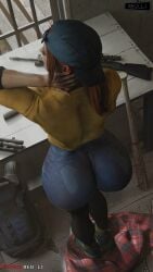 1girls 3d 3d_(artwork) arms ass back_4_blood backsack baseball_bat blender_(software) cap female holly_(back_4_blood) pawg red_hair red_lj tied_hair