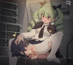 2girls anal_fingering anchovy_(girls_und_panzer) anzio_military_uniform anzio_school_uniform artist_logo black_cape black_hair black_necktie black_ribbon brown_eyes cape commission cunnilingus drill_hair fingering girls_und_panzer green_hair hair_ribbon highres indoors logo long_hair multiple_girls necktie open_mouth oral pantyhose pepperoni_(girls_und_panzer) pussy red_eyes ribbon school_uniform shirt short_hair skirt sleepy_frippy torn_clothes torn_pantyhose twin_drills twintails uncensored white_pantyhose white_shirt yuri