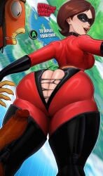 1boy 1girls ass before_sex big_ass big_breasts big_thighs blush booty breasts brown_eyes brown_hair dialogue elastigirl female fish fishstick fishstick_(fortnite) fortnite gigantic_ass gigantic_thighs heart helen_parr hero heroine heroine_in_trouble huge_ass huge_breasts huge_thighs imminent_sex lipstick looking_at_ass male penis picturd short_hair tagme text the_incredibles thick_hips thick_thighs thighs torn_clothes torn_clothing