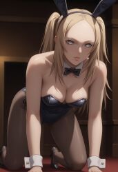 ai_generated blonde_female blonde_hair breasts bunny_ears bunny_girl bunnysuit claymore female miria_(claymore) pale-skinned_female pale_skin silver_eyes small_breasts