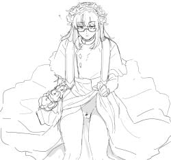 ? cuntboy cuntboy_only cute_male glasses gregor_(limbus_company) lifting_skirt lifting_up_skirt limbus_company project_moon raised_eyebrow rose_hair_ornament roses stubble uncolored