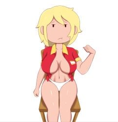 1girls adventure_time belly belly_button big_breasts blauh_o breasts cartoon_network cleavage clothed clothing female female_focus female_only fionna_and_cake fionna_the_human_girl hair hbo_max hips no_pants panties sitting underwear wide_hips