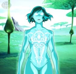 1girls astral_projection avatar_legends avatar_state breasts casual dark_skin detailed_background eye_of_the_beholder female glowing_eyes human korra nickelodeon nicktoons nipples nudist pussy raava solo solo_female soul spirit spirit_(avatar) the_avatar the_legend_of_korra water_tribe