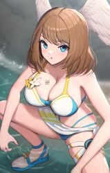 1girls absurd_res alternate_breast_size alternate_costume alternate_version_available athletic_female beach bikini blue_bikini blue_eyes blue_swimsuit breast_tattoo breasts brown_hair busty cleavage curvy eunie_(xenoblade) female female_only gonzarez head_wings highres large_breasts long_hair looking_at_viewer monolith_soft nintendo official_alternate_costume squatting swimsuit tattoo thick_thighs thighs voluptuous water wet wide_hips wings xenoblade_(series) xenoblade_chronicles_3