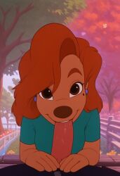 1boy a_goofy_movie ai_generated fellatio female r.ai.ven roxanne_(goof_troop)