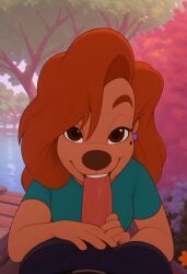 1boy a_goofy_movie ai_generated fellatio female r.ai.ven roxanne_(goof_troop)