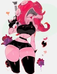 belt big_breasts bike_shorts breasts eyes_covered octoling octoling_girl skindentation smile splatoon splatoon_(series) thick_thighs thighhighs thighs thin_waist tongue_out usa37107692 wide_hips