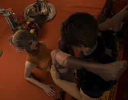 3d ashley_graham barefoot blender bottomless clothed clothed_sex feet feet_up leon_scott_kennedy missionary_position nail_polish resident_evil resident_evil_4_remake sex table_sex