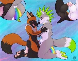 anal anal_sex animal_genitalia anthro balls blush canid canine canine_genitalia canis coyote cross_fox deacon_(hammondjhippo) dildo duo fox frottage genitals hi_res kinktober kinktober_2024 male male/male mammal penetration penile penis red_fox riley_(thatblackfox) sex sex_toy sheath sheath_play thatblackfox_(artist) true_fox wolf