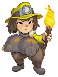 1girls ana_spelunky huge_breasts jobless midget shortstack solo_female solo_focus spelunky spelunky_2 tight_clothing