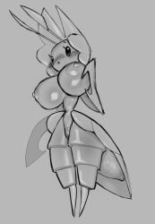 2025 4chan_anon :< absurd_res antennae_(anatomy) anthro anthrofied areola arthropod arthropod_abdomen beady_eyes big_breasts biped blush blush_lines breasts closed_frown digital_media_(artwork) eyelashes featureless_feet feet female full-length_portrait generation_5_pokemon genitals glistening glistening_body glistening_breasts glistening_eyes glistening_thighs hi_res leaf leaf_arms leavanny monochrome mouth_closed nintendo nipples noseless pokemon pokemon_(species) portrait pussy shaded small_waist solo standing thick_thighs three-quarter_view unknown_artist