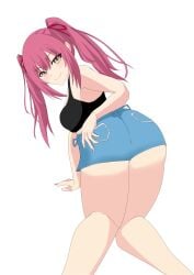 amasawa_ichika ass classroom_of_the_elite female from_behind hotpants looking_at_viewer pale-skinned_female red_hair smug_face thighs