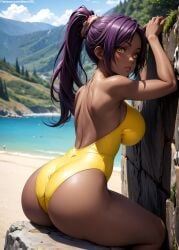 1girls 2d ai_generated ass ass_focus athletic athletic_female belly big_ass big_breasts big_butt bleach bleach:_the_thousand-year_blood_war cameltoe chest cleavage curvy curvy_figure cute cute_face dark-skinned_female dark_hair dark_skin dark_skinned_female detailed eyelashes eyeshadow female female_only fit fit_female focus from_behind high_quality legs lips lipstick long_hair looking_at_viewer makeup mascara mature nero100 nude one-piece_swimsuit outdoors posing public purple_hair sagging_breasts seductive seductive_look shihouin_yoruichi sitting stable_diffusion swimsuit swimwear tagme tall tall_female tanned tanned_female tanned_skin thick_ass thick_butt thick_thighs thighs wide_hips yellow_eyes