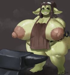 1girls big_breasts blacksmith female_only female_pred goblin goblin_female green_skin huge_ass huge_breasts shortstack voluptuous voluptuous_female vore waruiartsy weight_gain