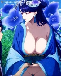 1girls ai_generated big_breasts blue_hair breasts cougwe earrings kusuriya_no_hitorigoto lihua_(kusuriya_no_hitorigoto) long_hair nipple_slip nipples pink_eyes pussy stable_diffusion the_apothecary_diaries