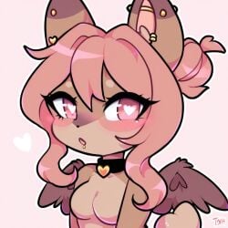 ai_generated anthro collar dark_wings furry hazel_(typh) heart-shaped_pupils pink pink_hair tagme tits