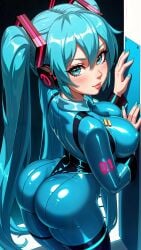 ai_generated ass ass_focus back big_ass big_butt booty breasts erect_nipples focus from_above from_behind hatsune_miku latex latex_bodysuit latex_clothing latex_suit looking_at_viewer looking_back medium_breasts nails nsfw sky4maleja thick_ass thick_butt thick_thighs tight_clothes tight_clothing vocaloid