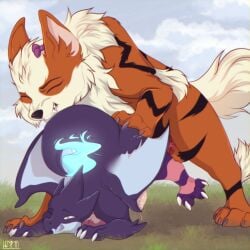 absurd_res anal anal_sex arcanine big_dom_small_sub black_body blue_body blue_eyes blue_scales bodily_fluids charizard closed_eyes clothing cloud cum cum_on_penis digital_media_(artwork) dominant dominant_male dragon duo erection feral feral_on_feral feral_penetrated feral_penetrating feral_penetrating_feral generation_1_pokemon generation_6_pokemon genital_fluids genitals grass hi_res horn legwear legwear_only male male/male male_penetrated male_penetrating male_penetrating_male mega_charizard mega_charizard_x mega_evolution membrane_(anatomy) membranous_wings mythological_creature mythological_scalie mythology nintendo one_eye_closed open_mouth penetration penile penis plant pokemon pokemon_(species) portrait scales scalie sex shyryp size_difference sky stockings submissive submissive_male wings