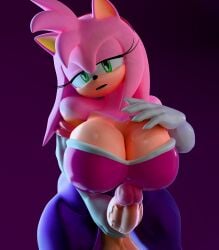 3d 3d_(artwork) amy_rose amy_the_bat anthro blender bodysuit crotchless futanari horny neckline neenbeanmachine presenting_breasts presenting_penis rouge_the_bat_(cosplay) sonic_(series) spandex_suit