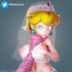 1girl1boy 3d 3d_(artwork) big_breasts blonde_hair boobjob disembodied_penis disgusted earrings equine equine_penis horse horse_penis horsecock lingerie malteadota mario_(series) paizuri penis_between_breasts princess_peach super_mario_bros. tagme titjob titjob twitter_username underwear veil veiny_penis wedding_veil white_lingerie