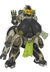 absurd_res areola ass belly big_breasts big_butt blizzard_entertainment breasts female gesture gun happy hi_res horn huge_breasts im51nn5 inverted_nipples machine metal metallic_body nipples omnic orisa overwatch overweight overweight_female ranged_weapon robot sagging_breasts solo taur waving weapon