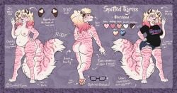 anthro ass belly big_belly big_butt blep blonde_hair blue_eyes clothed clothing eyewear felid female front_view fur genitals glasses hair hi_res humanoid_genitalia humanoid_pussy mammal markings marzipan_(spottedtigress) model_sheet multicolored_hair nipples nude overweight overweight_anthro overweight_female pantherine pink_body pink_fur pink_hair pink_nipples pink_tongue pussy rear_view solo spots spotted_back spotted_markings spotted_tail spottedtigress standing striped_arms striped_back striped_legs striped_markings striped_tail stripes tail tail_markings tiger tiggybloom tongue tongue_out two_tone_hair white_body white_fur wide_hipped_anthro wide_hipped_female