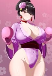 1girls ass bangs big_breasts big_butt black_hair blunt_bangs blush boxing boxing_gloves breasts busty cleavage curvy curvy_body curvy_female curvy_figure earrings female female_focus female_only fit_female flower_in_hair fringe fringe_hair hair_bun hair_flower hair_ornament huge_ass huge_breasts japanese_clothes japanese_female kimono kunoichi_enrai large_ass large_breasts last_origin light-skinned_female light_skin massive_breasts mature_female only_female pink_boxing_gloves pink_kimono red_eyes revealing_clothes sash single_hair_bun smile smiling solo solo_female solo_focus standing thick thick_ass thick_hips thick_legs thick_thighs thighs voluptuous voluptuous_femal wide_hips 刹那kasana_(artist)