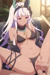 ai_generated anal anubis_(kami_wa_game_ni_ueteiru) bikini black_bikini breasts civitai civitai_lora dark_skin dark_skinned_female doouble_penetration egypt exposed exposed_breasts exposed_pussy female god goddess green_eyes hairband indoors jackal_ears jacket kami kami_wa_game_ni_ueteiru kemonomimi long_hair medium_breasts multicolored_hair necklace nipples nude open_jacket penis pony pony_diffusion_6 pony_diffusion_xl pussy sdxl skinny solo spread_legs stable_diffusion uncensored vaginal_penetration white_hair