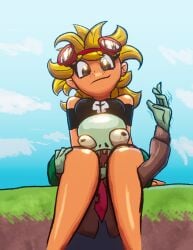 1boy 1girls anthro anthrofied between_legs breasts crushed female flora_fauna glasses_on_head head_between_thighs plant plant_girl plant_humanoid plantie plants_vs._zombies plants_vs_zombies popcap_games soandnb solar_flare_(peargor) solar_flare_(pvz) sunflower_(pvz) thighs zombie zombie_(pvz)