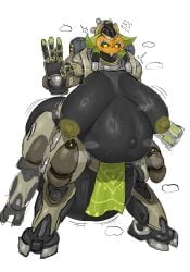 absurd_res areola ass belly big_belly big_breasts big_butt blizzard_entertainment bodily_fluids breasts female gesture gun hi_res horn huge_belly huge_breasts im51nn5 inverted_nipples lactating machine metal metallic_body milk nipples omnic orisa_(overwatch) overwatch overweight overweight_female pregnant pregnant_female pregnant_taur ranged_weapon robot sagging_breasts solo taur waving weapon