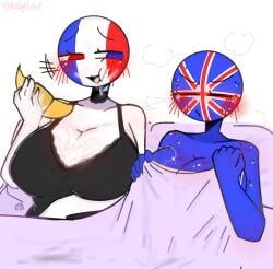 1futa 1girls after_sex artist_name artist_signature big_breasts blue_body blush breasts countryhumans countryhumans_girl croissant cum cum_on_blanket cum_on_breasts cum_on_face cum_on_sheets eating france_(countryhumans) fully_clothed fully_nude futanari huge_breasts in_bed kak0yt0_chel source tagme twitter_link twitter_username united_kingdom_(countryhumans) white_body