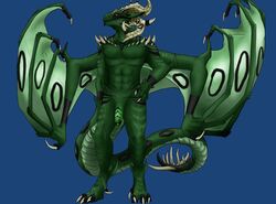 1boy abs anthro claws digitigrade dragon drakos_darkfire flaccid green_body horn kaprikaaz male male_only nude penis scalie solo spikes standing wings