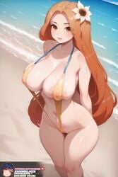 2024 ai_assisted ai_generated beach big_breasts bikini breasts edit edited edited_image enormous_breasts flower flower_in_hair from_above huge_breasts hyper_breasts large_breasts league_of_legends league_of_legends:_wild_rift leona_(league_of_legends) long_hair massive_breasts orange_hair riot_games sand self_upload sling_bikini slingshot_swimsuit stable_diffusion swimsuit swimwear tagme uncensored wardens water watermark