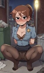 ai_generated ass bigmic145 bra breasts brown_hair clothed clothed_female clothing earrings feet female female_only foot_fetish glasses julie_powers looking_at_viewer netflix panties panties_under_pantyhose pantyhose police police_uniform policewoman ponytail scott_pilgrim scott_pilgrim_takes_off skirt solo_female young