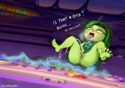 1girls barefoot disgust_(inside_out) disney green_body green_eyes green_hair green_skin inside_out inside_out_2 masturbation pixar rubbing rubbing_clitoris rubbing_pussy solo solo_female solo_focus squirting toes