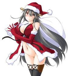 christmas cleavage dress haruna_(kantai_collection) kaminagi_(kaminagi-tei) kantai_collection nopan pussy thighhighs