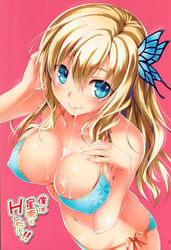 bikini boku_wa_tomodachi_ga_sukunai butterfly_hair_ornament cleavage cum erect_nipples female kikurage sena_kashiwazaki solo swimsuit