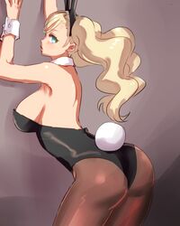 alternate_costume ann_takamaki ass ass_focus atlus blonde_hair bunnysuit female kuanero leotard pantyhose persona persona_5 sideboob simple_background solo