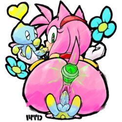 <3 absurd_res amy_rose anal anthro ass balls bare_shoulders black_nose bottomless chao_(sonic) chaos_drive clothed clothing cum fellatio female flower gloves green_eyes group group_sex hair headband heart heart-shaped_pupils hedgehog highres larger_female looking_back male mammal marthedog oral penetration penis pink_hair plant pussy sega sex short_hair signature size_difference smaller_male sonic_(series) straight threesome transparent_background vaginal_penetration video_games