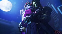 3d animated blizzard_entertainment blue_hair blue_skin bodysuit colonelyobo female from_behind gif male outercourse overwatch overwatch_2 reaper source_filmmaker standing thigh_sex widowmaker