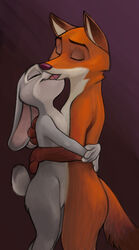 1boy 1girls disney embracing female flat_chest furry furry_only interspecies judy_hopps kissing maegsker male nick_wilde nude side_view straight zootopia