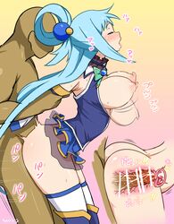 1boy 1girls aqua_(konosuba) areolae arm_grab arms_behind_back ass blue_hair blush boots bouncing_breasts breasts breasts_out butt_crack censored cervix closed_eyes clothed_female_nude_male clothed_sex clothing cross_section cum cum_in_pussy cum_in_uterus cum_inside detached_sleeves doggy_style female from_behind hair_ornament internal_cumshot kono_subarashii_sekai_ni_shukufuku_wo! kyanpero large_breasts legs_together long_hair male nipples open_mouth penetration penis pussy sex skirt skirt_lift solo_focus straight text thigh_boots thighhigh_boots thighhighs tongue tongue_out uterus vaginal_penetration x-ray