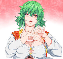 blush breasts castella censored cleavage erect_nipples female green_hair large_breasts lips looking_at_viewer open_mouth paizuri penis red_eyes touhou upper_body yuka_kazami