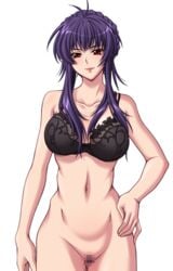 areolae black_rainbow bottomless bra breasts censored female game_cg large_breasts legs long_hair looking_at_viewer milf navel nude purple_hair pussy red_eyes saiminjutsu_2 sakurai_sawa simple_background solo standing thighs underwear white_background yoshino_keiko